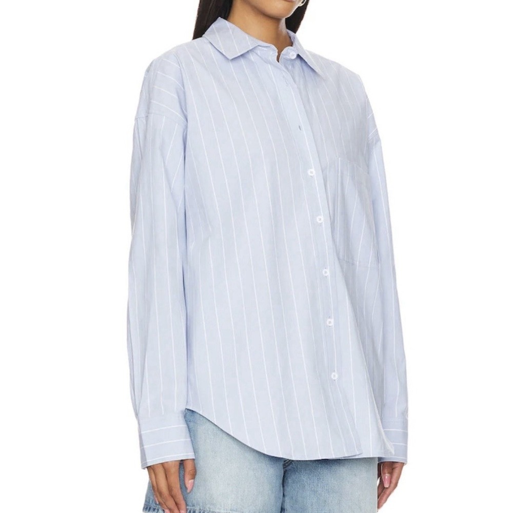 Good American Women's M‎ Preppy Modern Office Minimalist Blue White Button Up